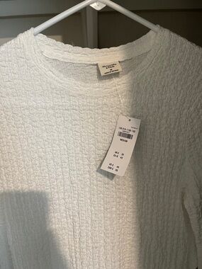 Abercrombie & Fitch White Textured Long Sleeve Tee